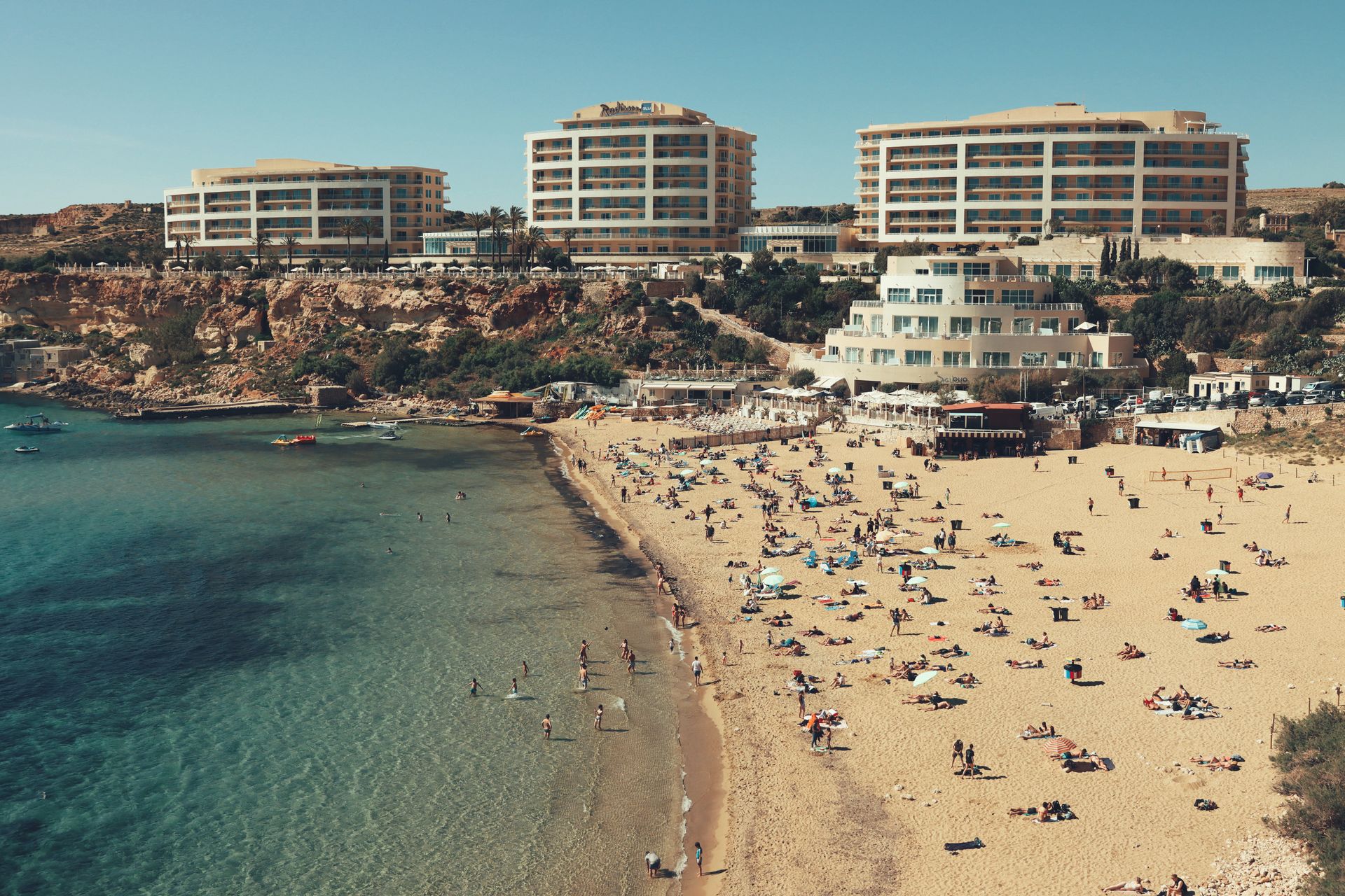 Sandy Golden Bay beach in Mellieħa, Malta