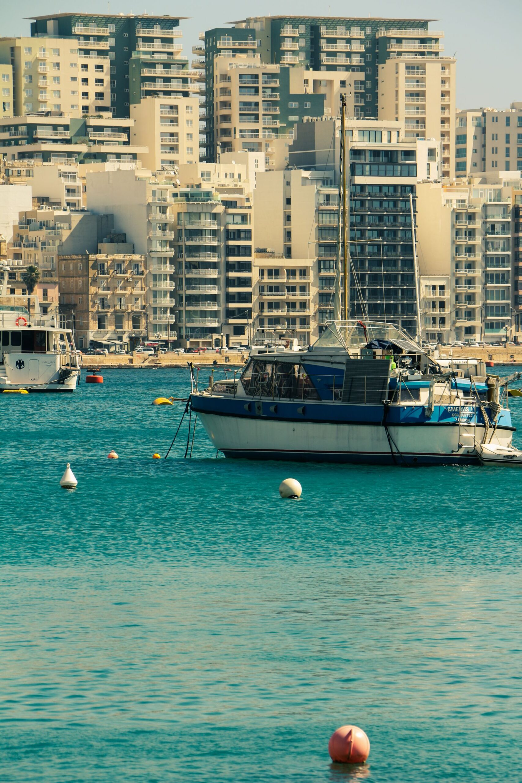 Boats moored along the Msida marina waterfront, Malta