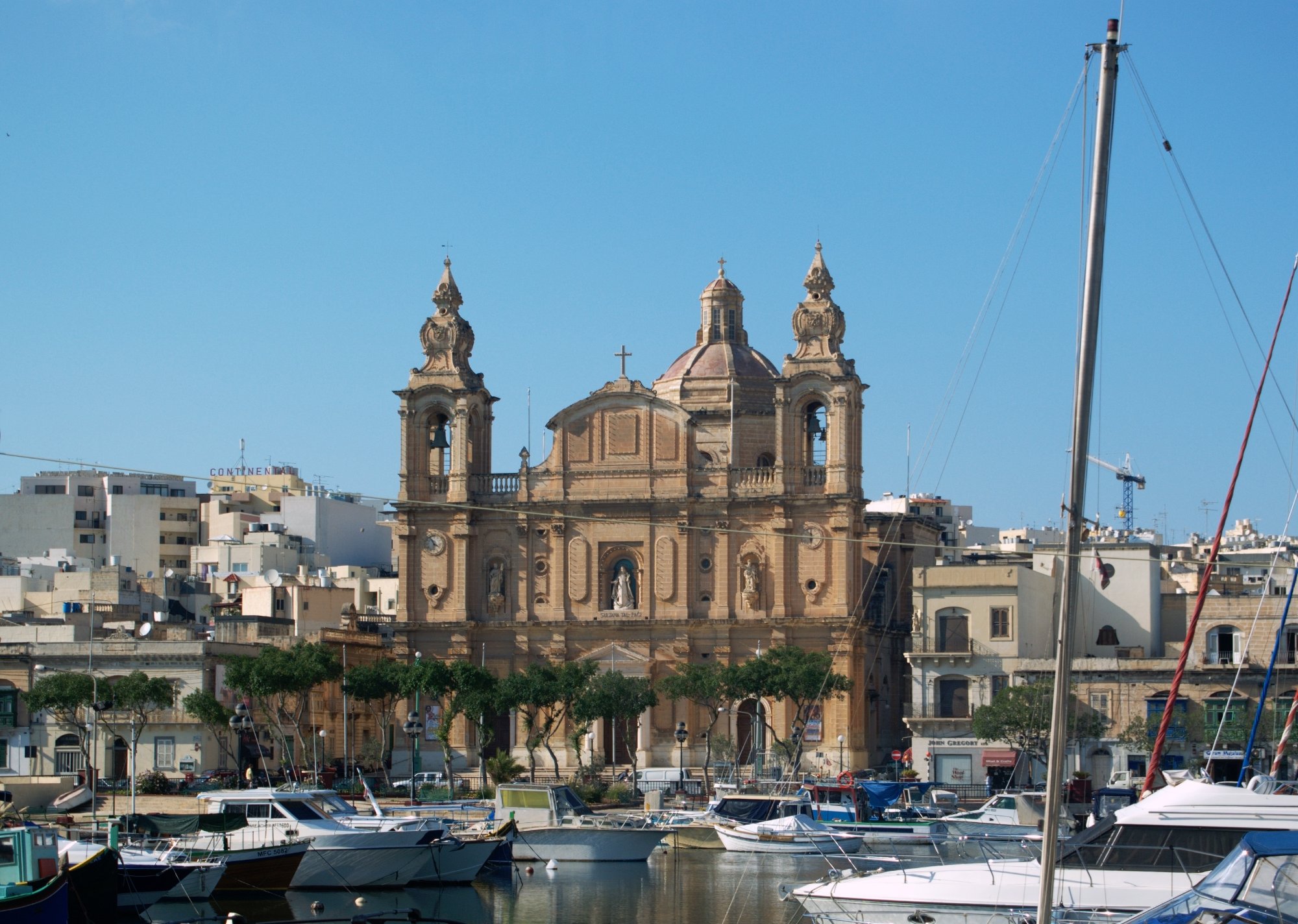 Msida parish church above Msida Marina